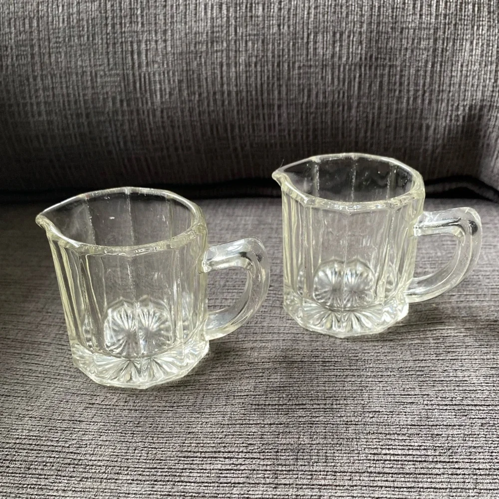 Vintage Clear Glass Creamer Pitcher Pair